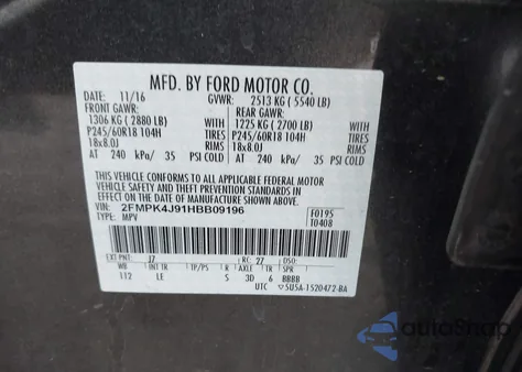 2017 Ford Edge Sel из США, поврежденный, VIN 2FMPK4J91HBB09196